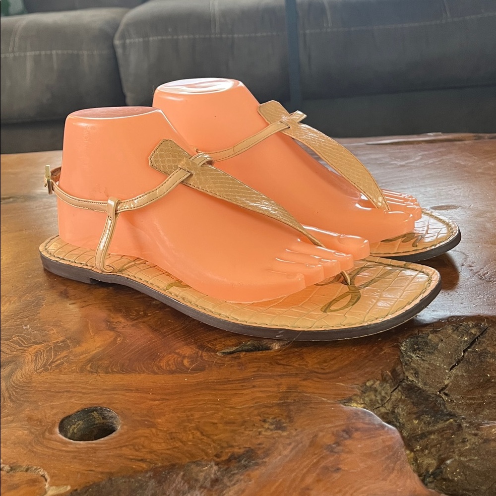 Sam Edelman Gigi Sandals Size 10 Beige Snake Embossed Leather Monotone Rare 10